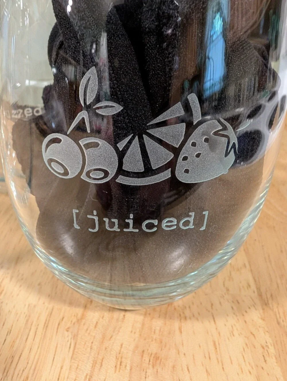 Clear Etched Stemless Glasses Set with Drinking Motifs